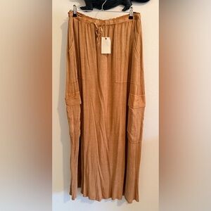 Three Bird Nest Casual Drawstring Maxi Skirt in a Burnt Orange Color, Large